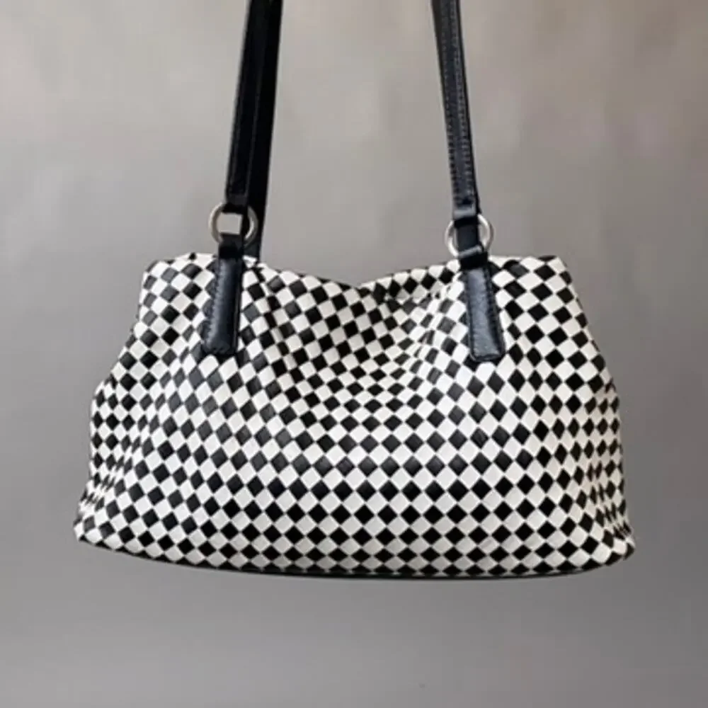 Vintage Valerie Stevens Woven Leather Shoulder Bag - Black & White Checkerboard